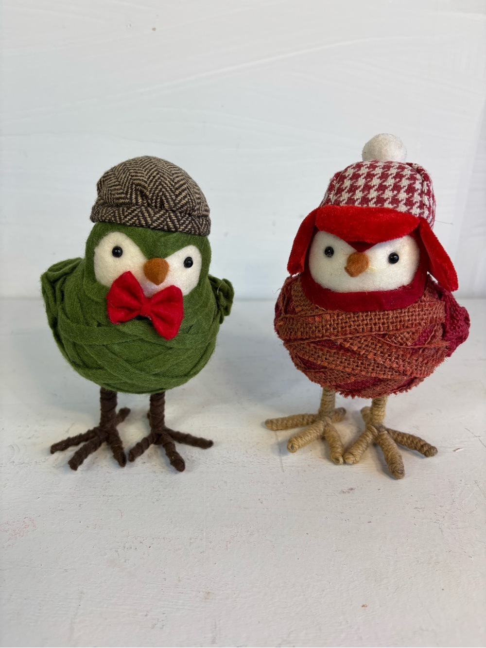 Featherly friends Decorative Green & Red Bird Duo — Holiday Tabletop Ornaments